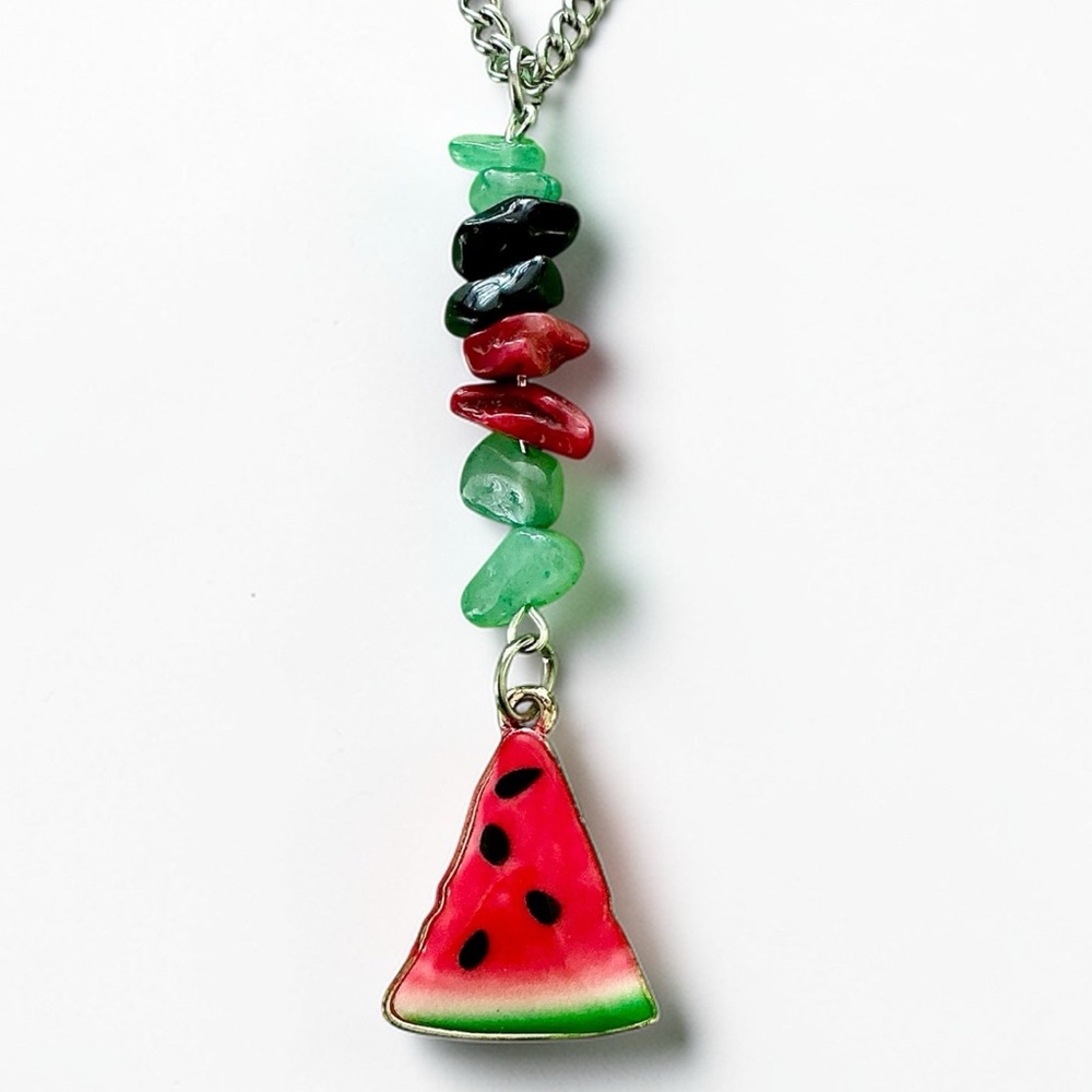 🆕 Enamel Pizza Slice and Gemstones Pendant Necklace-Stainless Steel